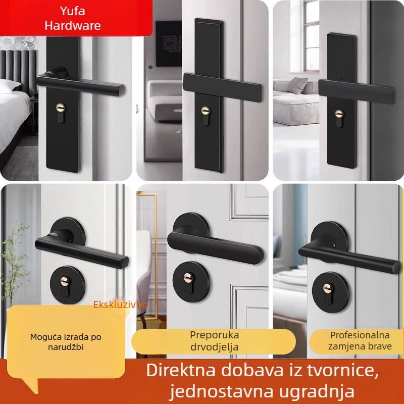 Prilagođena crna split magnetska brava za vrata s tihim radom i drvenom kvakom