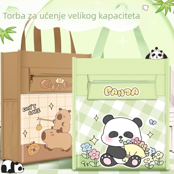 Torba za knjige od platna s velikim kapacitetom i zatvaračem na zip, crtani dizajn, za učenike osnovne škole