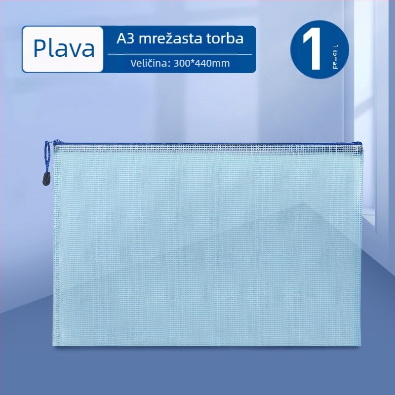 PVC prozirna torba sa zatvaračem i mrežicom, velika kapaciteta za A3 crteže i papir, vodootporna