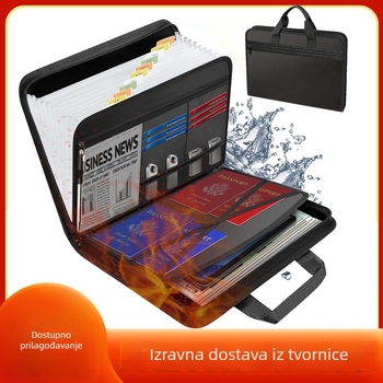 Vodootporna i protupožarna akordeonska torba za dokumente, sklopiva, velika kapaciteta, za međunarodne dokumente