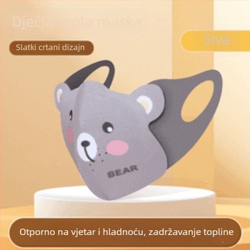 Dječja topla maska s crtanim medvjedom za jesen-zimu, otpornost na vjetar i prozračnost, 3D maska za uši