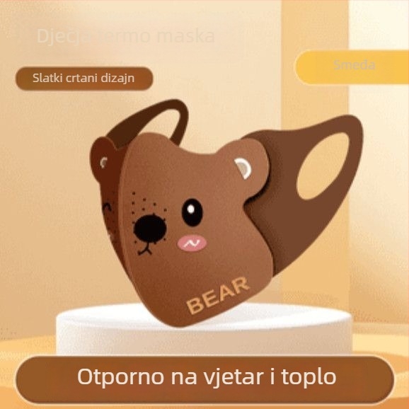 Dječja topla maska s crtanim medvjedom za jesen-zimu, otpornost na vjetar i prozračnost, 3D maska za uši