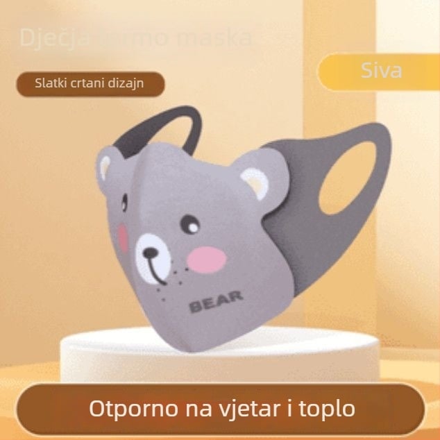 Dječja topla maska s crtanim medvjedom za jesen-zimu, otpornost na vjetar i prozračnost, 3D maska za uši