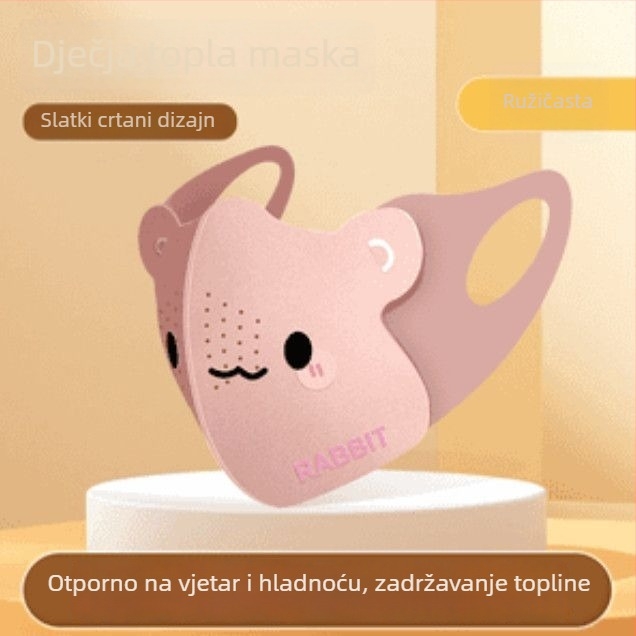 Dječja topla maska s crtanim medvjedom za jesen-zimu, otpornost na vjetar i prozračnost, 3D maska za uši