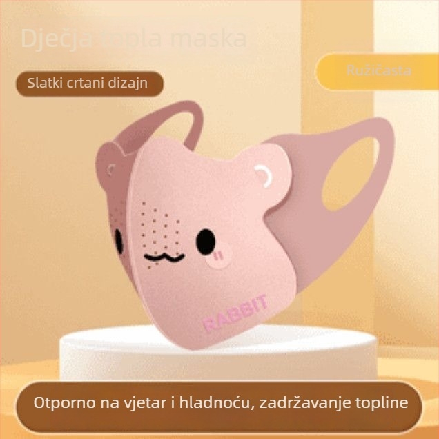 Dječja topla maska s crtanim medvjedom za jesen-zimu, otpornost na vjetar i prozračnost, 3D maska za uši