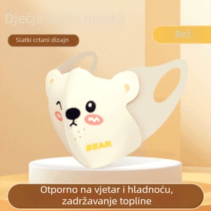Dječja topla maska s crtanim medvjedom za jesen-zimu, otpornost na vjetar i prozračnost, 3D maska za uši