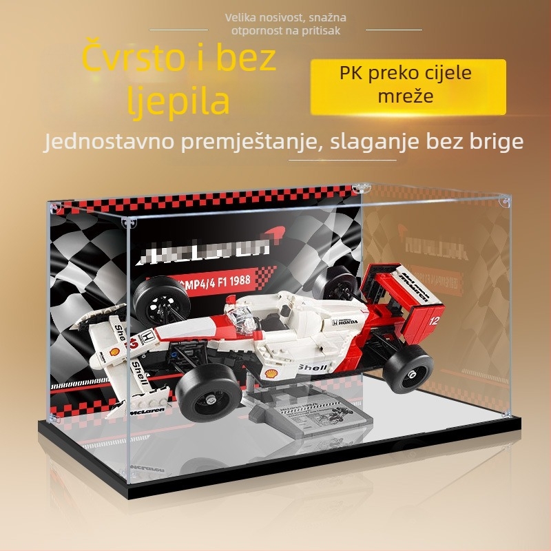 Prozirna akrilna izložbena kutija s poklopcem za prašinu za model građevinskog bloka 10330 McLaren MP4/4 i Ayrton Senna
