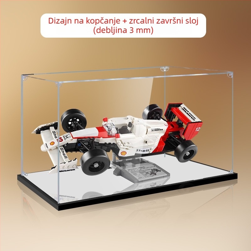 Prozirna akrilna izložbena kutija s poklopcem za prašinu za model građevinskog bloka 10330 McLaren MP4/4 i Ayrton Senna