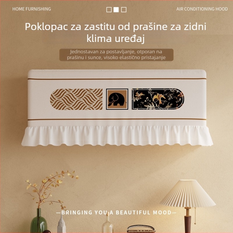 Navlaka za klima-uređaj u vintage stilu, kafeno-smeđa boja, umjetnička ilustracija, čipkasti šifon detalji, zaštita od prašine