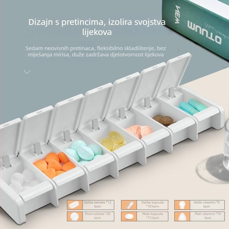 7-pretinasti tjedni organizator za tablete, ladice stil, velika kapaciteta