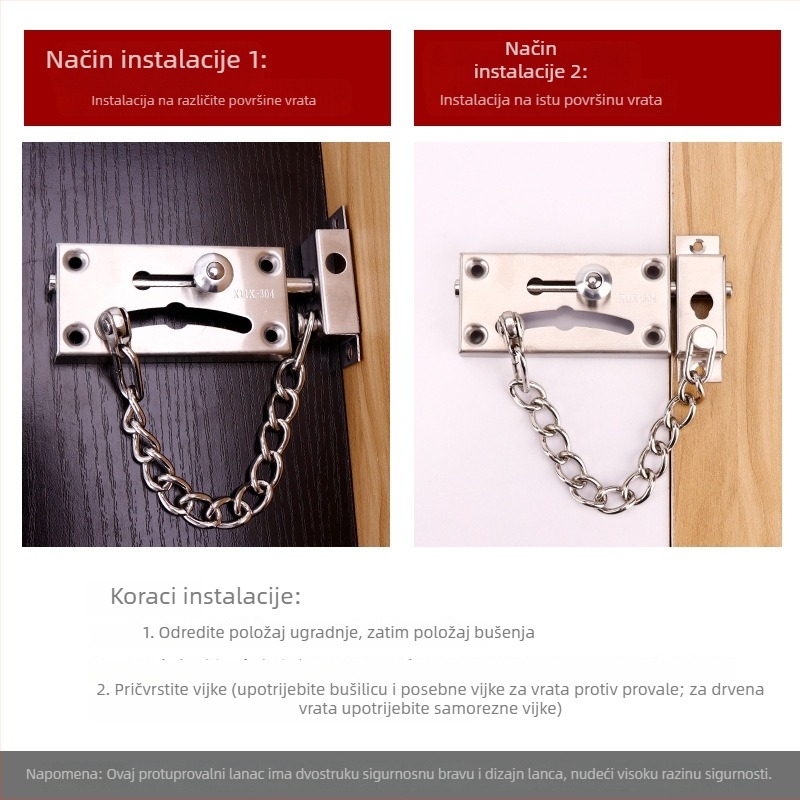 Nehrđajući čelični sigurnosni lanac za vrata, teški zasun, moderan minimalistički dizajn