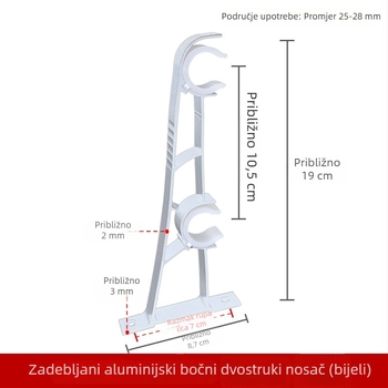 Aluminijski bočni dvostruki držač za zavjesnu šipku, za rimski štap, crna, zidni nosač