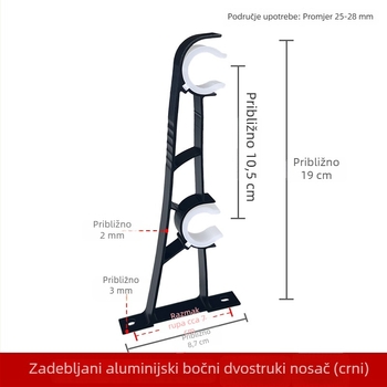 Aluminijski bočni dvostruki držač za zavjesnu šipku, za rimski štap, crna, zidni nosač