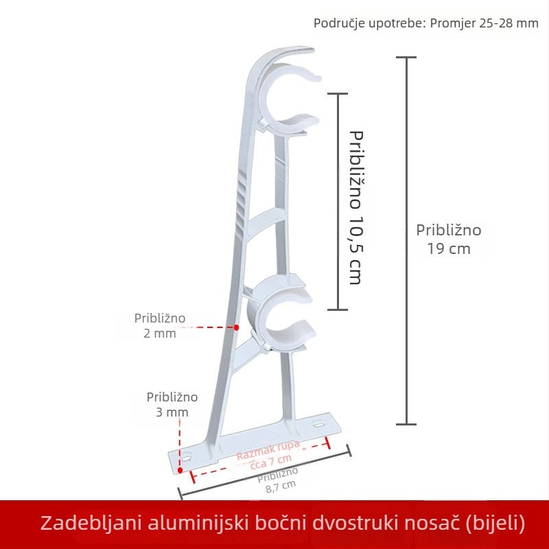 Aluminijski bočni dvostruki držač za zavjesnu šipku, za rimski štap, crna, zidni nosač
