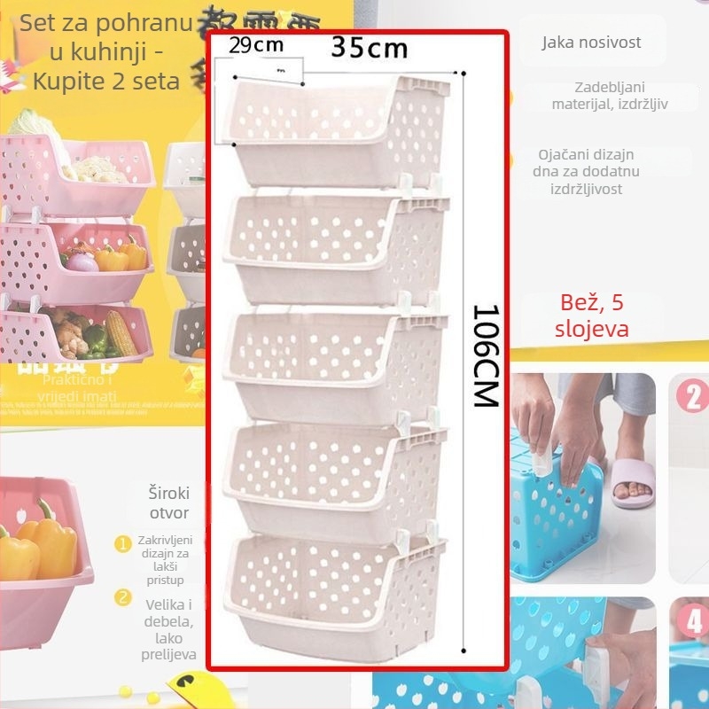 Plastični podni stalak za kuhinjsko skladištenje, koš za voće i povrće, stalak za dječje igračke i kupaonicu