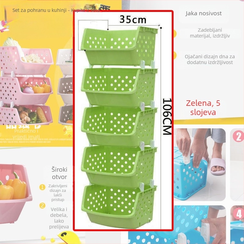 Plastični podni stalak za kuhinjsko skladištenje, koš za voće i povrće, stalak za dječje igračke i kupaonicu