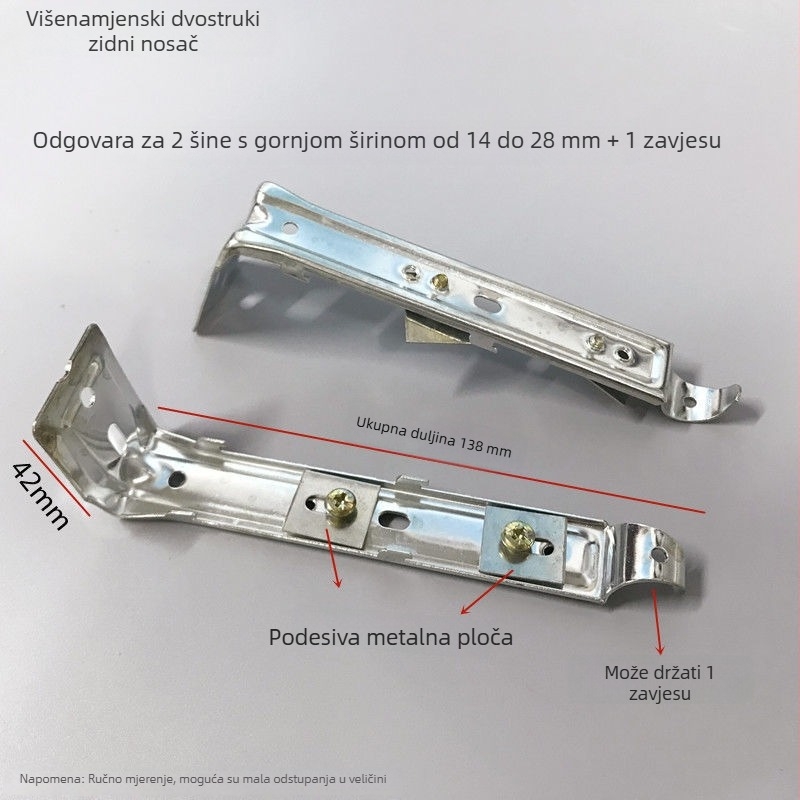 Dvostruki nosač tračnice za zavjese s klipom za pričvršćivanje, bočni ili gornji način ugradnje, stariji model