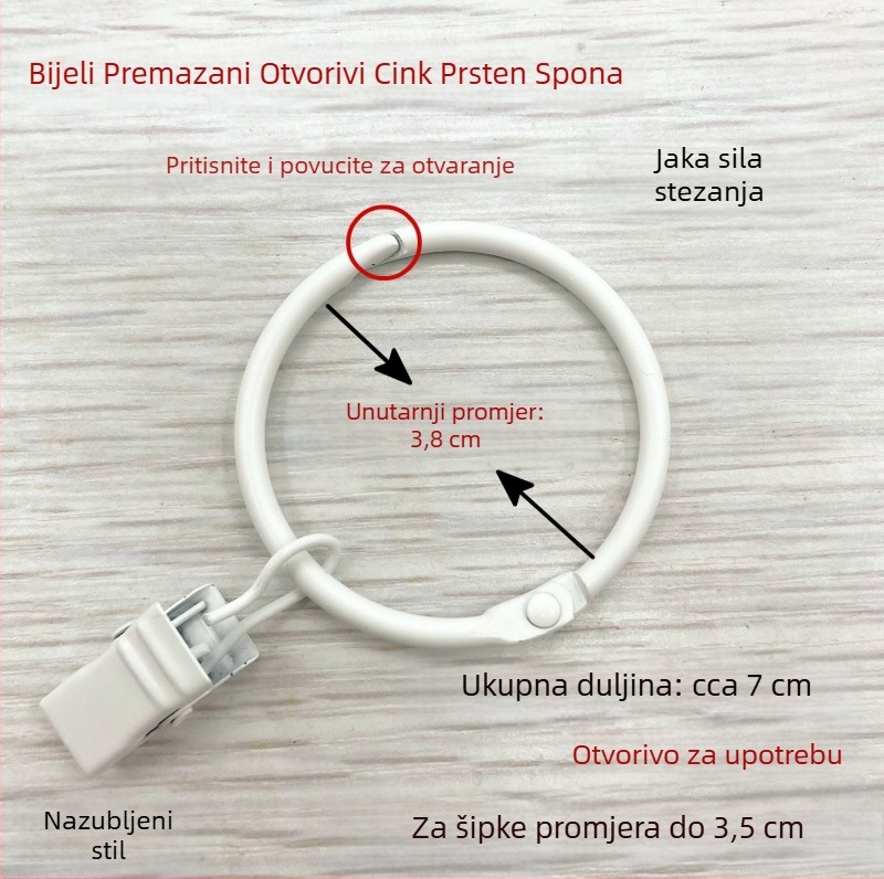 Metalni zavjesni prsten s klipom, prsten za zavjese, rimski prsten, prsten za tuš-zavjesu, pribor za povlačenje prstena
