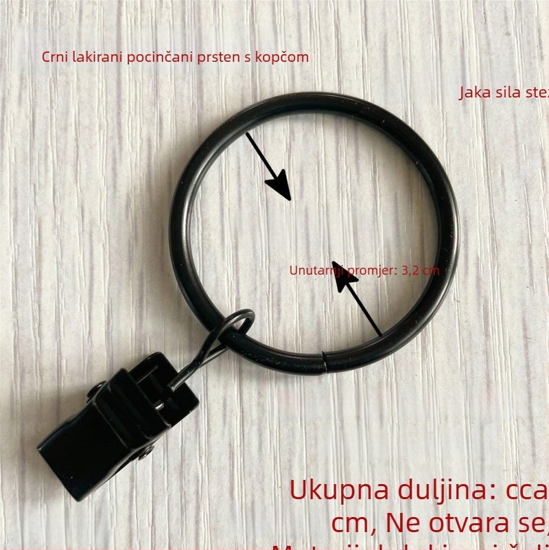 Metalni zavjesni prsten s klipom, prsten za zavjese, rimski prsten, prsten za tuš-zavjesu, pribor za povlačenje prstena