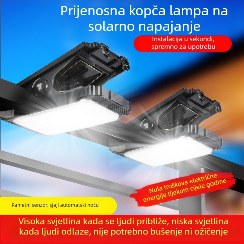 Solarna klips lampica s detektrom pokreta za vanjsku upotrebu, dvorište i zidno osvjetljenje