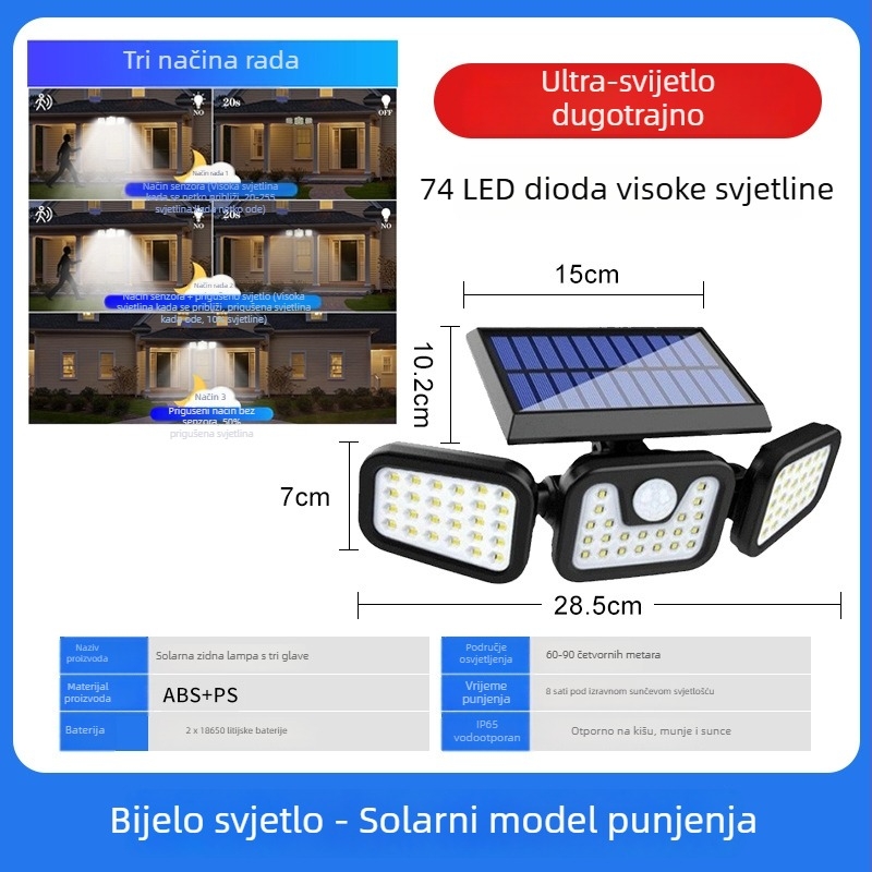 Solarna klips lampica s detektrom pokreta za vanjsku upotrebu, dvorište i zidno osvjetljenje