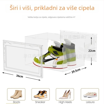 Prozirna akrilna kutija za cipele, zidna montaža, velika bočna otváranje, zaštita od oksidacije