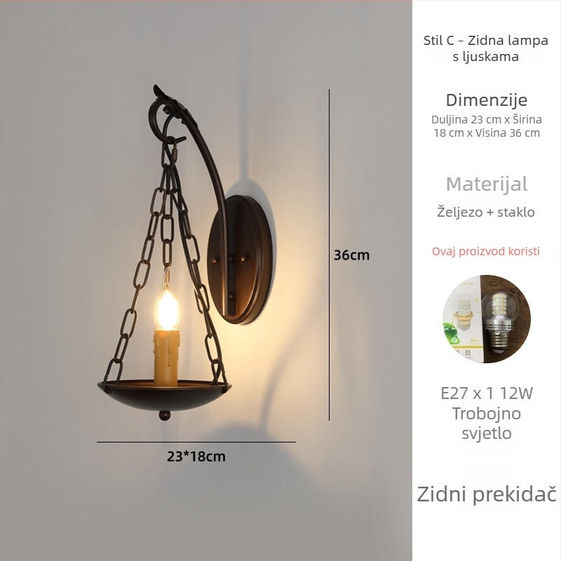 Casa francusko retro zidna lampa za noćni ormarić, vintage rasvjeta za dnevni boravak i spavaću sobu