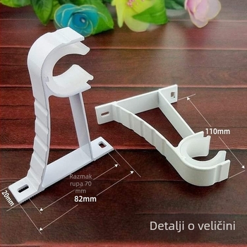 Držač zavjese od aluminijske legure s bazom i kukom, bočno ugradni, jedan nosač; boje: bijela, mliječno bijela, crna.