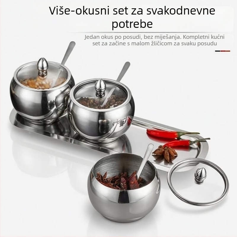 Set posuda za začine od nehrđajućeg čelika za kuhinju i restoran — bočice za začine i posude za pohranu umaka, prozor s vidljivim okom, zlatna boja