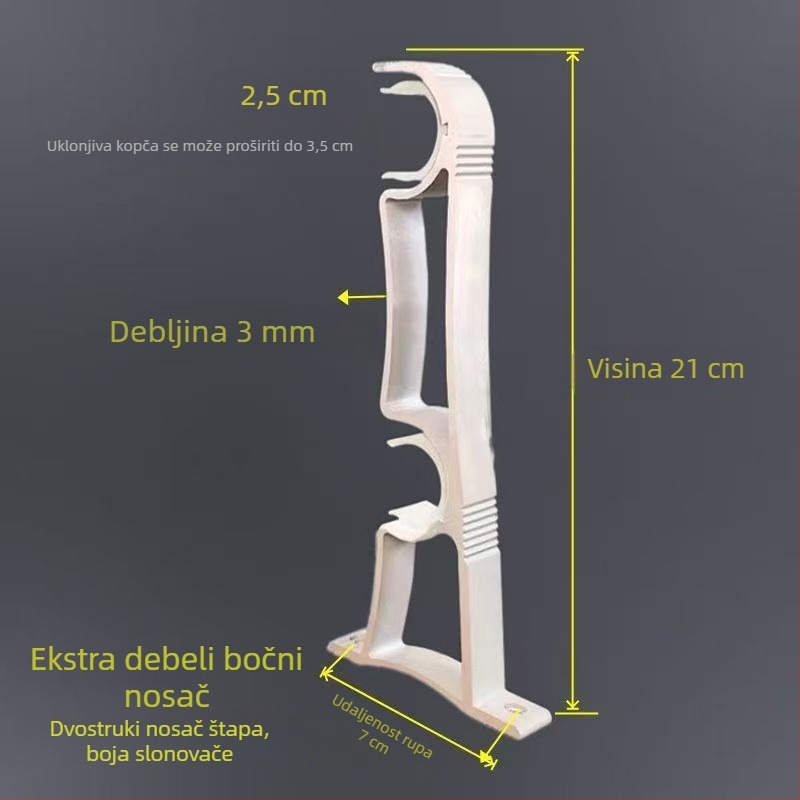 Aluminijski nosač zavjesa za rimski štap, bočni dvostruki nosač, debeli temelj s dvostrukom podrškom