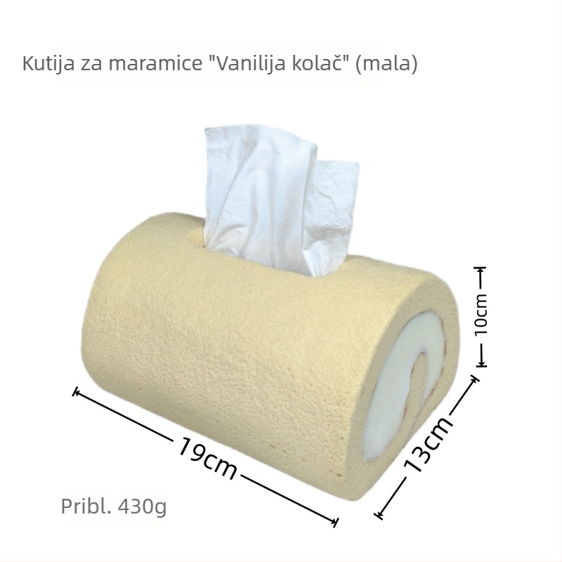 Kreativna moderna kutija za maramice s realističnim dizajnom rolade torte za kućnu upotrebu u dnevnoj sobi ili spavaćoj sobi, stolni držač maramica s visokom estetikom.