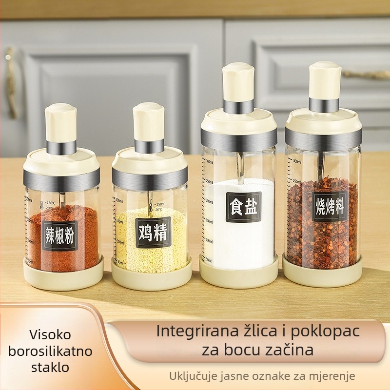 Stakleni set posuda za začine s integriranom žlicom i poklopcem – kuhinjska oprema