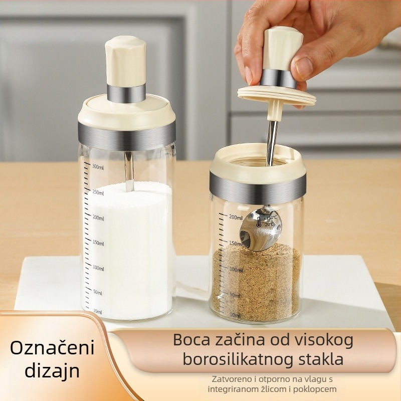 Stakleni set posuda za začine s integriranom žlicom i poklopcem – kuhinjska oprema
