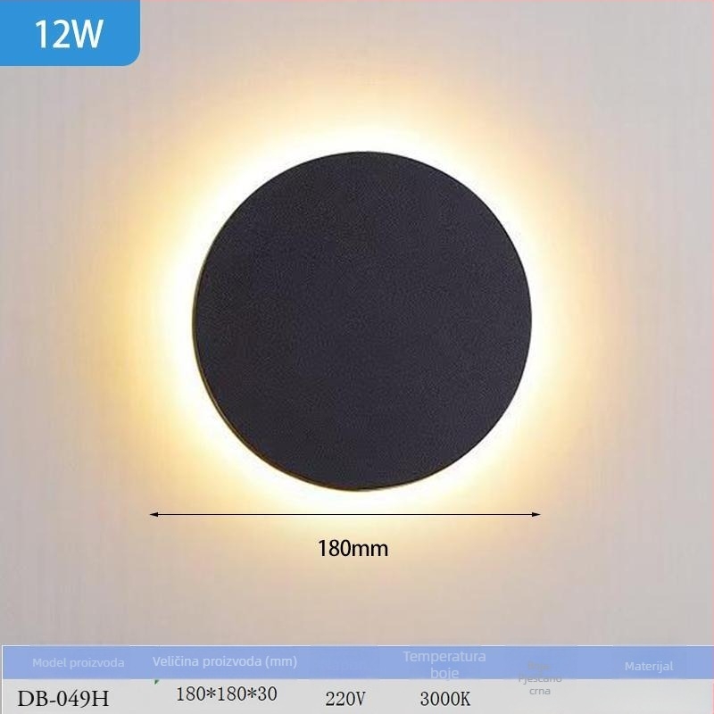 Nordijski minimalistička LED okrugla zidna svjetiljka za spavaću sobu, hodnik i vanjske prostore, vodootporna