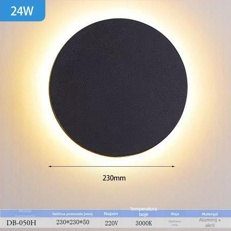 Nordijski minimalistička LED okrugla zidna svjetiljka za spavaću sobu, hodnik i vanjske prostore, vodootporna