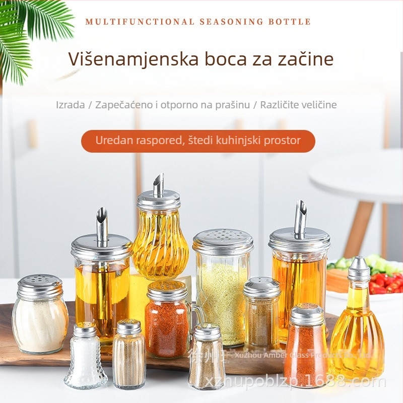 Staklena bočica za začine i ulje, dvostruka namjena, oštar izljev i kutija za štapiće