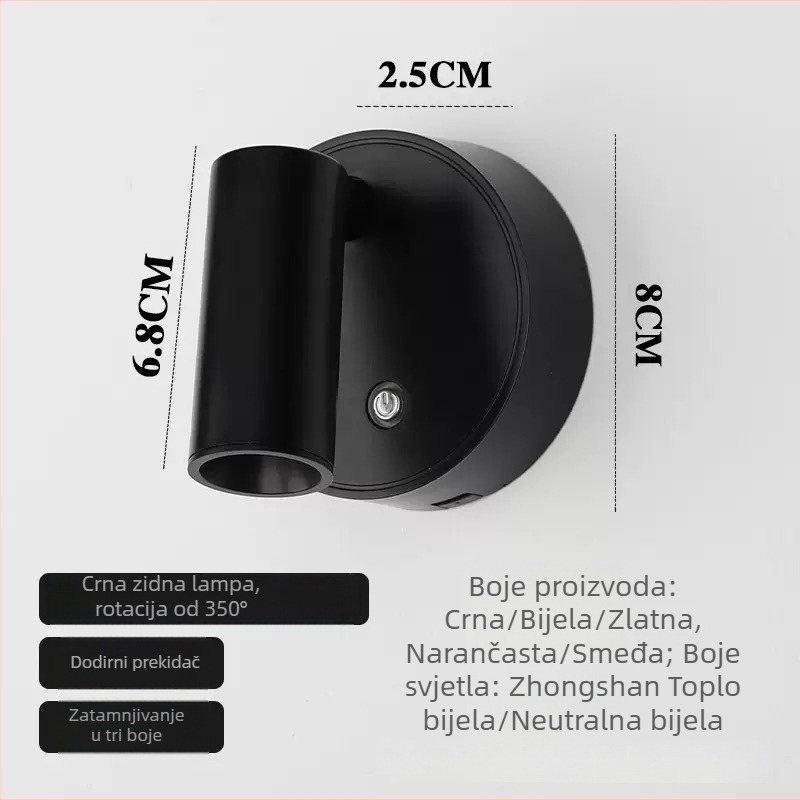Punjiva LED zidna svjetiljka, bez instalacije, za spavaću sobu ili hodnik, dodirno upravljanje, 3 načina osvjetljenja.