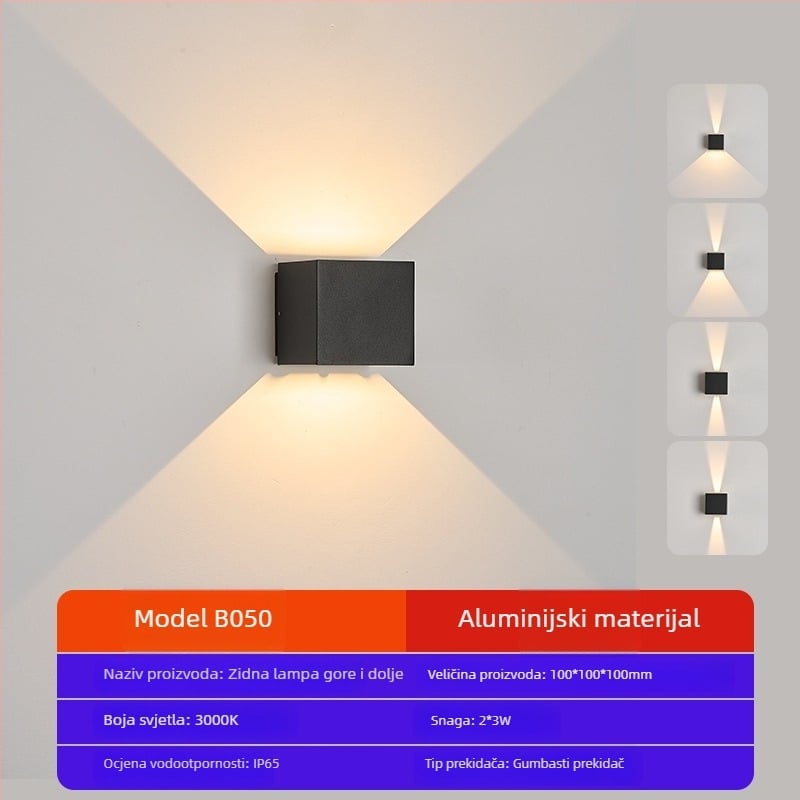 Vanjska LED zidna svjetiljka sa senzorom, IP65 vodootporna, minimalistički dizajn, svjetlo gore i dolje za stepenice i hodnik, bez mogućnosti prilagođavanja jačine