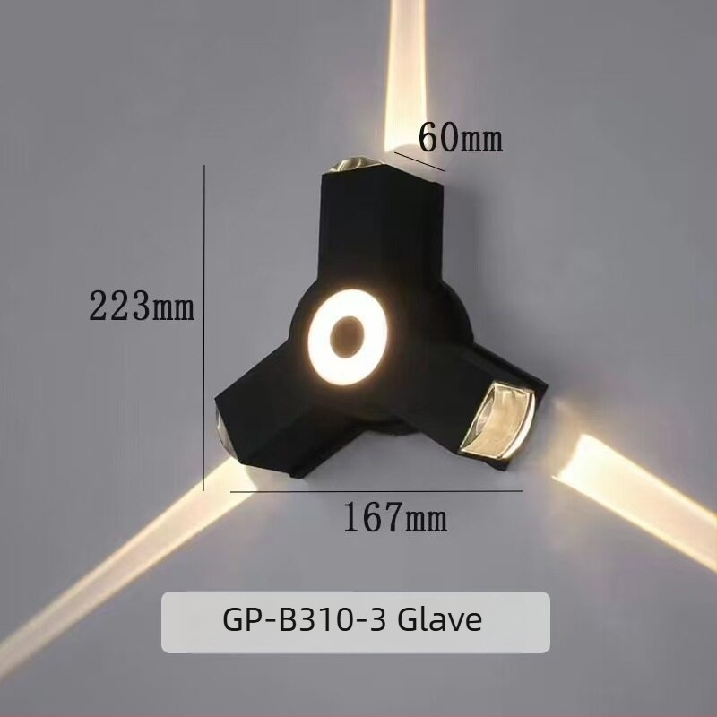 LED vodootporna zidna svjetiljka za dvorište, stup i hodnik, aluminijsko kućište, dekorativno zidno svjetlo, četveroglavi križni reflektor