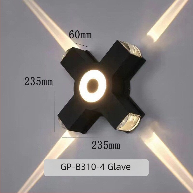 LED vodootporna zidna svjetiljka za dvorište, stup i hodnik, aluminijsko kućište, dekorativno zidno svjetlo, četveroglavi križni reflektor
