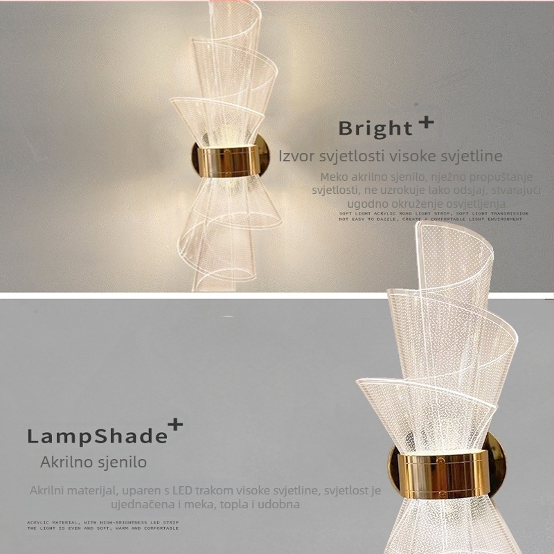Stenska lampa u modernom kineskom stilu – LED, acryl sjenilo, metalno tijelo, za spavaću sobu, hodnik i dnevni boravak