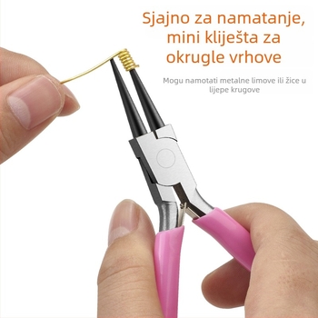 Ružičasto mini kliješta, 9-djelni set za izradu nakita – kliješti s okruglim nosom i špicastim nosom