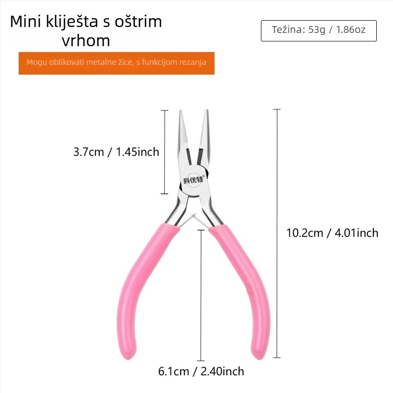 Ružičasto mini kliješta, 9-djelni set za izradu nakita – kliješti s okruglim nosom i špicastim nosom