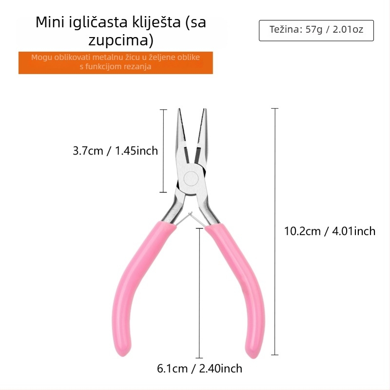 Ružičasto mini kliješta, 9-djelni set za izradu nakita – kliješti s okruglim nosom i špicastim nosom