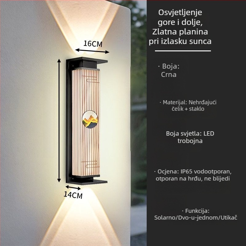 Solarna vodootporna zidna svjetiljka s gornjim i donjim osvjetljenjem, luksuzna vanjska zidna rasvjeta za balkon, ogradu i kolonu u kineskom stilu vile