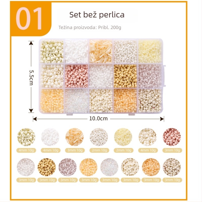 Set od 15 pretinaca rižastih perli, jednobojno lakirane perle, DIY komplet alata za izradu nakita – narukvice i ogrlice