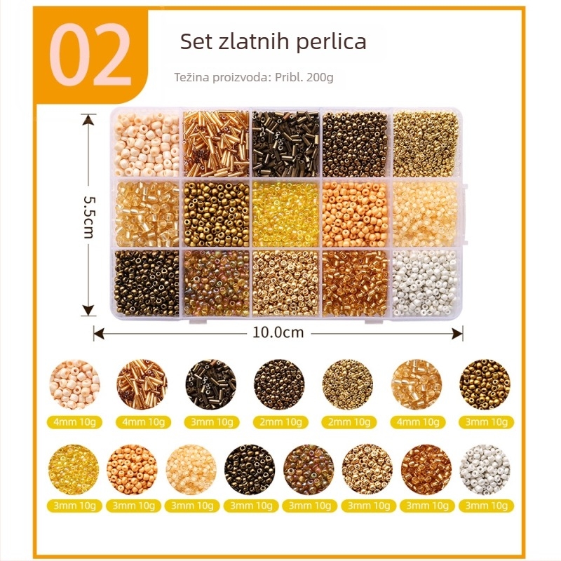 Set od 15 pretinaca rižastih perli, jednobojno lakirane perle, DIY komplet alata za izradu nakita – narukvice i ogrlice