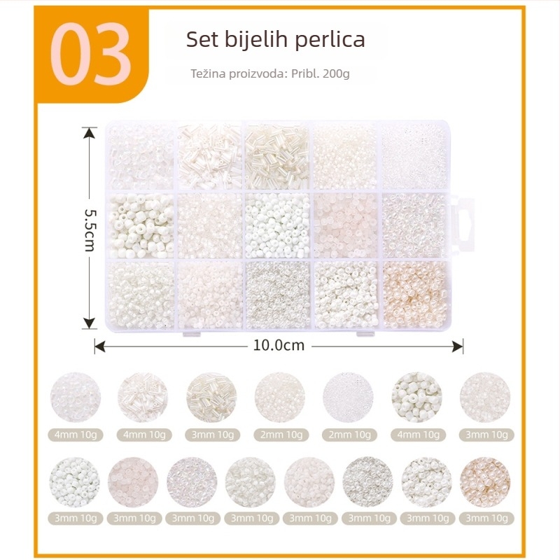 Set od 15 pretinaca rižastih perli, jednobojno lakirane perle, DIY komplet alata za izradu nakita – narukvice i ogrlice