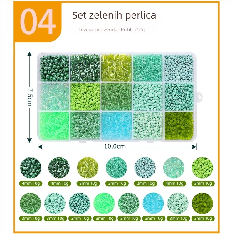 Set od 15 pretinaca rižastih perli, jednobojno lakirane perle, DIY komplet alata za izradu nakita – narukvice i ogrlice