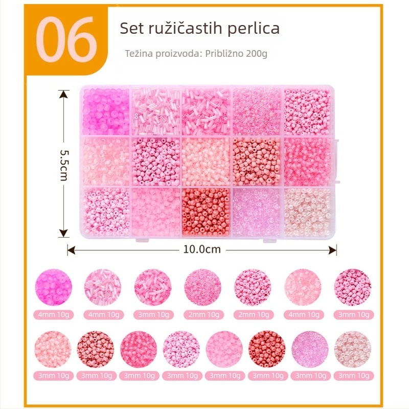 Set od 15 pretinaca rižastih perli, jednobojno lakirane perle, DIY komplet alata za izradu nakita – narukvice i ogrlice
